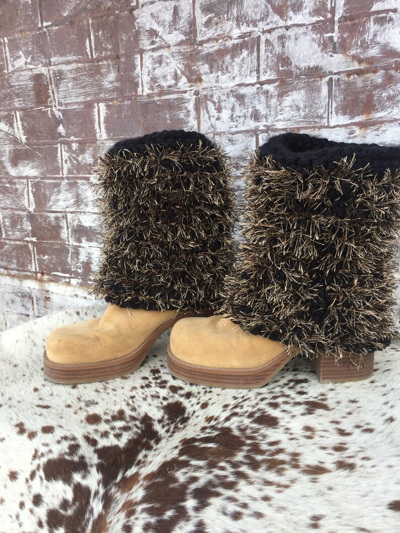 FURRY Tan and Black Faux Fur Boot Covers Etsy
