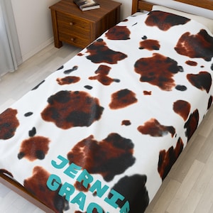 Manta personalizada com estampa de vaca: cobertor de pelúcia de veludo com nome personalizado, feito nos EUA