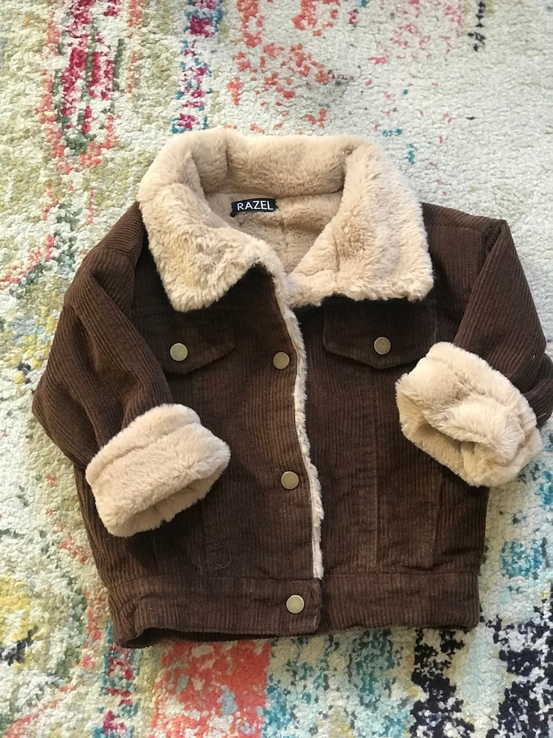 Kids Brown Corduroy Jacket with sherpa lining