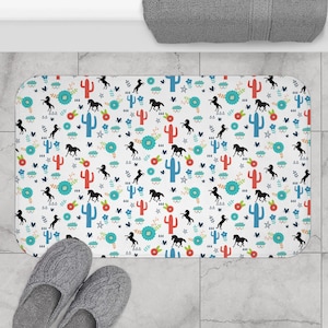 Western Horse Bath Mat: Boho Cactus Floral Memory Foam Rug