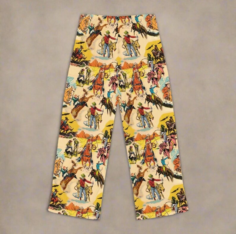 Women's Vintage Cowboy Pajama Pants - Soft Western Loungewear with Rugged Rodeo Print, Old West Sleepwear -Razels