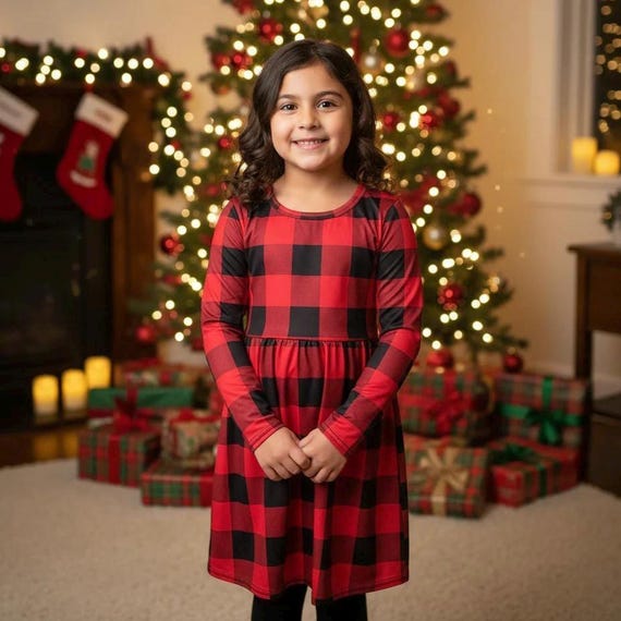 red and black plaid christmas dress Girls & Buffalo - Holiday Outfit Heel Height:6 cm / 2.37 in (Block)