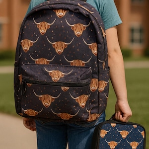 Kids Western Backpack: Highland Cow, Cactus, & Floral Prints