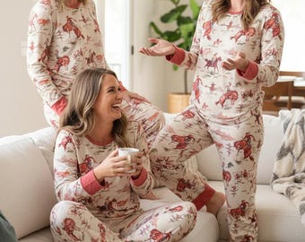 Retro Western Pajama Set | Vintage Cowboy Rodeo Print Adult PJs