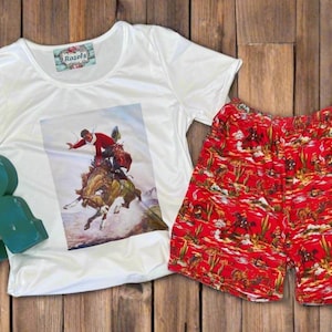 Cowboyshort en cowboy-T-shirt, westernshort, westernloungesets, bijpassende moeder en dochter