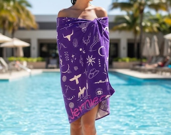 Personalized Cowboy and Cowgirl Kids Towel | Western Horse Beach & Bath Towel with Name