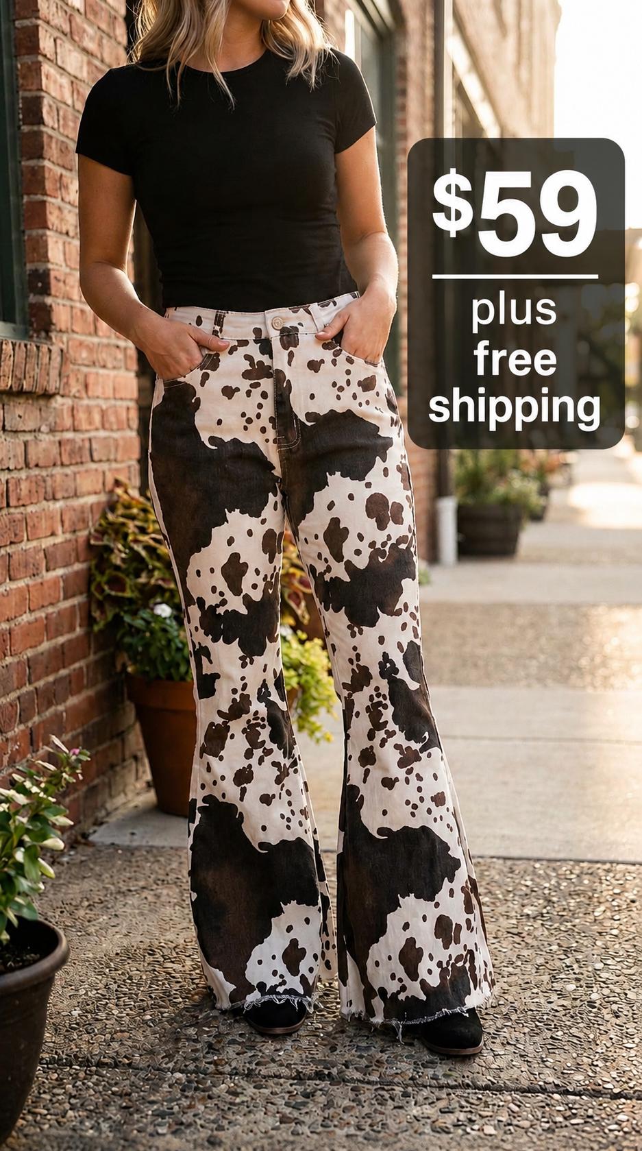 Cow print pants cowboy - Etsy 日本