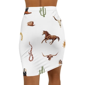 Falda tubo estilo western para mujer, estilo bohemio, vaquera, veraniego, con caballos, serpientes y cactus.