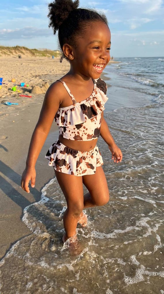 Girls Cowprint Tankini Swimsuit | Western Cowgirl Two-piece Girls Cowprint Tankini Swimsuit | Western Cowgirl Two-piece