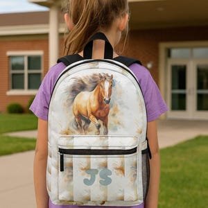 Custom Horse Backpack with Initials | Personalized Watercolor Book Bag for School, Travel & Adventure