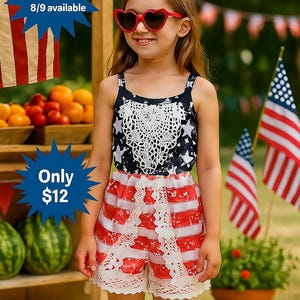 USA Flag Romper: Patriotic Girls Jumpsuit