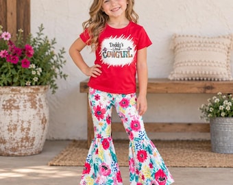 Daddy’s Little Cowgirl Outfit, Floral Bell Bottom Set