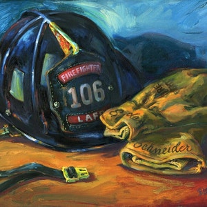 TRADITION 2 personalized, hand painted firefighter canvas giclee print to honor the hero in your life