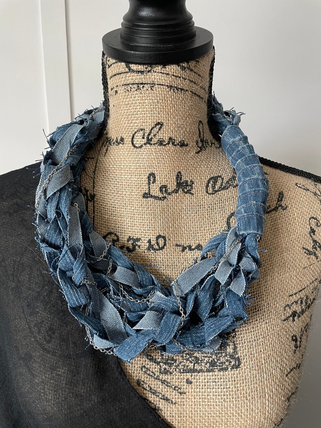 Denim Scarf Jeans Necklace Fabric Jewelry Textile Denim Necklace