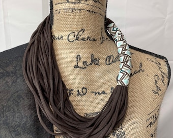 Brown Cotton T-Shirt Scarf Necklace: Handmade Fabric Necklace