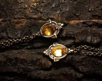 Aria - Antique Gold Citrine Necklace, Citrine Necklace, Citrine Choker, Vintage Citrine Necklace Citrine Pendant, Gothic pendant