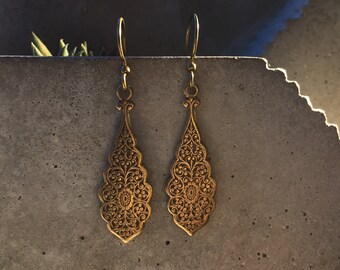 Vintage Ornate Antique Brass Earrings, ethnic earrings, tribal earrings, antique earrings, vintage earrings, indian earrings, boho earrings