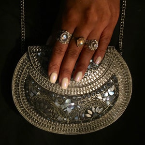 Swara - silver metal bag - pearl metal bag - mother of pearl bag - ethnic clutch - metal stone bag - vintage bag - handmade clutch - indian