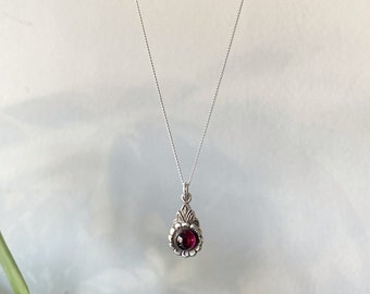 Arabella - Sterling Silver Garnet Necklace - Silver Red Garnet Necklace - Antique Garnet Pendant Necklace  - 2nd Anniversary Gift