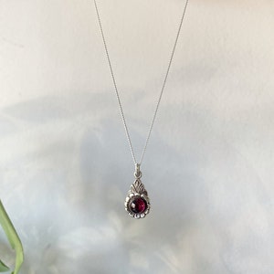 Arabella - Sterling Silver Garnet Necklace - Silver Red Garnet Necklace - Antique Garnet Pendant Necklace  - 2nd Anniversary Gift