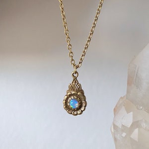 Arabella - Antique Gold Opal Necklace - Gold Opal Necklace -  October Birthstone Necklace - Antique Opal Pendant Necklace
