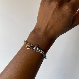 Mixed Metal Interlocking Hands Bracelet , Connection Bracelet , Unity Bracelet, Chunky Mixed Metal Bracelet, Friendship Bracelet
