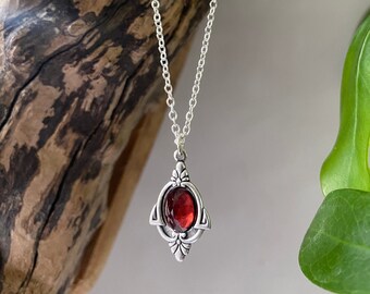 Aria - Silver Garnet Necklace, Garnet Necklace, January Birthstone Necklace, Silver Garnet Necklace, Vintage Garnet Necklace, Red Garnet