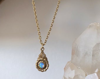 Arabella - Antique Gold Opal Necklace - Gold Opal Necklace -  October Birthstone Necklace - Antique Opal Pendant Necklace