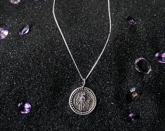 Eye of Horus Necklace, Silver Amethyst Eye of Ra Pendant, Amethyst Necklace, Protection necklace, Evil Eye Necklace, February Birthstone