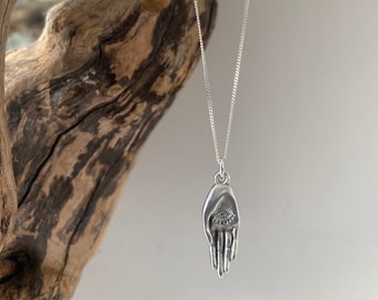 Hamsa Hand Necklace, Sterling Silver Hand of Fatima Necklace, Evil Eye Necklace, Silver Evil Eye Necklace, Protection Necklace