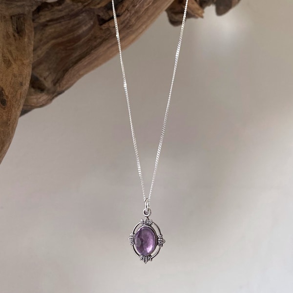 Isla - Silver Amethyst Necklace, Amethyst Necklace, February Birthstone Necklace, Silver Amethyst Necklace, Vintage Amethyst Necklace