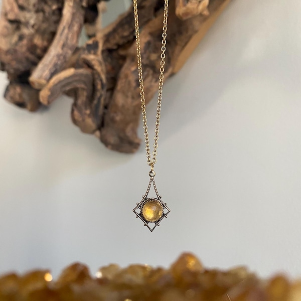 Ophelia - Citrine Necklace, November Birthstone Necklace, Gold Citrine Necklace, Vintage Citrine Necklace, Antique Citrine Necklace