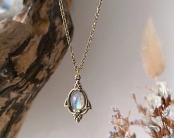 Aria - Moonstone Necklace - Gold Rainbow Moonstone Necklace - Antique Moonstone Pendant Necklace, Antique Moonstone necklace, June birthday
