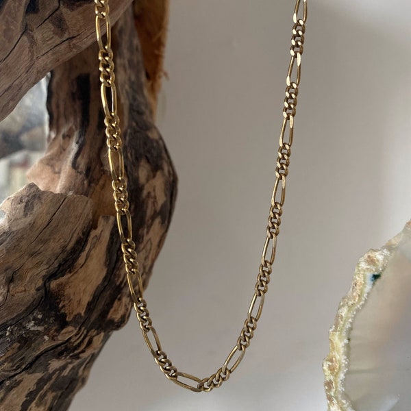 Antique Gold Figaro Necklace - Vintage Figaro Chain - Gold Layering Necklace - Figaro Layering Chain