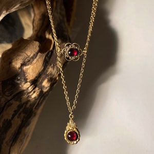 Arabella Antique Gold Garnet Necklace Gold Garnet Necklace Antique Garnet Pendant Necklace, 2nd Anniversary necklace, Valentine's Day image 4