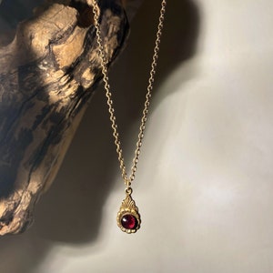 Arabella Antique Gold Garnet Necklace Gold Garnet Necklace Antique Garnet Pendant Necklace, 2nd Anniversary necklace, Valentine's Day image 5