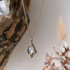 Aria - Moonstone Necklace - Gold Rainbow Moonstone Necklace - Antique Moonstone Pendant Necklace, Antique Moonstone necklace, June birthday