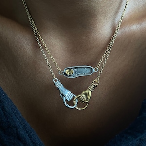 Mixed Metal Hands Necklace , Interlocking Hands Necklace , Unity Necklace, Connection Necklace, Peace Necklace, United