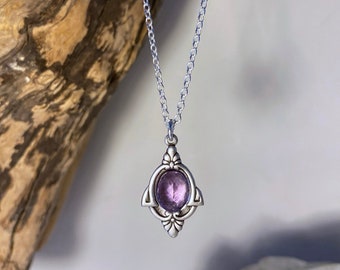 Aria - Antique Silver Amethyst Necklace - February Birthstone Amethyst Necklace - Antique Amethyst Pendant Necklace - Amethyst Necklace