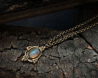 Aria - Antique Gold Labradorite Necklace, Labradorite Necklace, Labradorite Choker, Vintage Labradorite Necklace, Labradorite Pendant