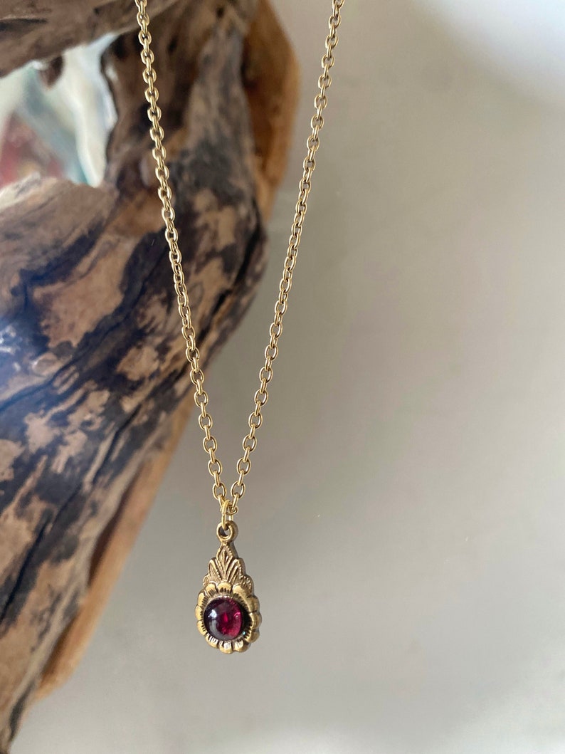 Arabella Antique Gold Garnet Necklace Gold Garnet Necklace Antique Garnet Pendant Necklace, 2nd Anniversary necklace, Valentine's Day image 1