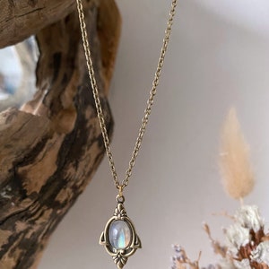 Aria Antique Silver Moonstone Necklace Silver Rainbow Moonstone Necklace Antique Moonstone Pendant Necklace image 4