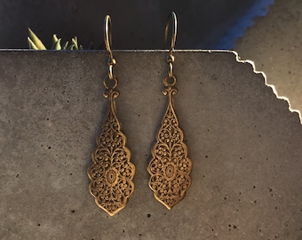 Vintage Ornate Antique Brass Earrings, ethnic earrings, tribal earrings, antique earrings, vintage earrings, indian earrings, boho earrings