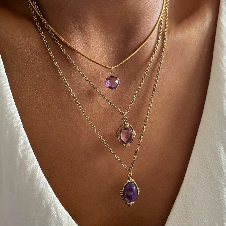 Isla Amethyst Necklace, February Birthstone Necklace, Gold Amethyst Necklace, Vintage Amethyst Necklace, Antique Amethyst Necklace image 7