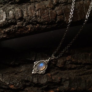 Aria Antique Silver Moonstone Necklace Silver Rainbow Moonstone Necklace Antique Moonstone Pendant Necklace antique silver