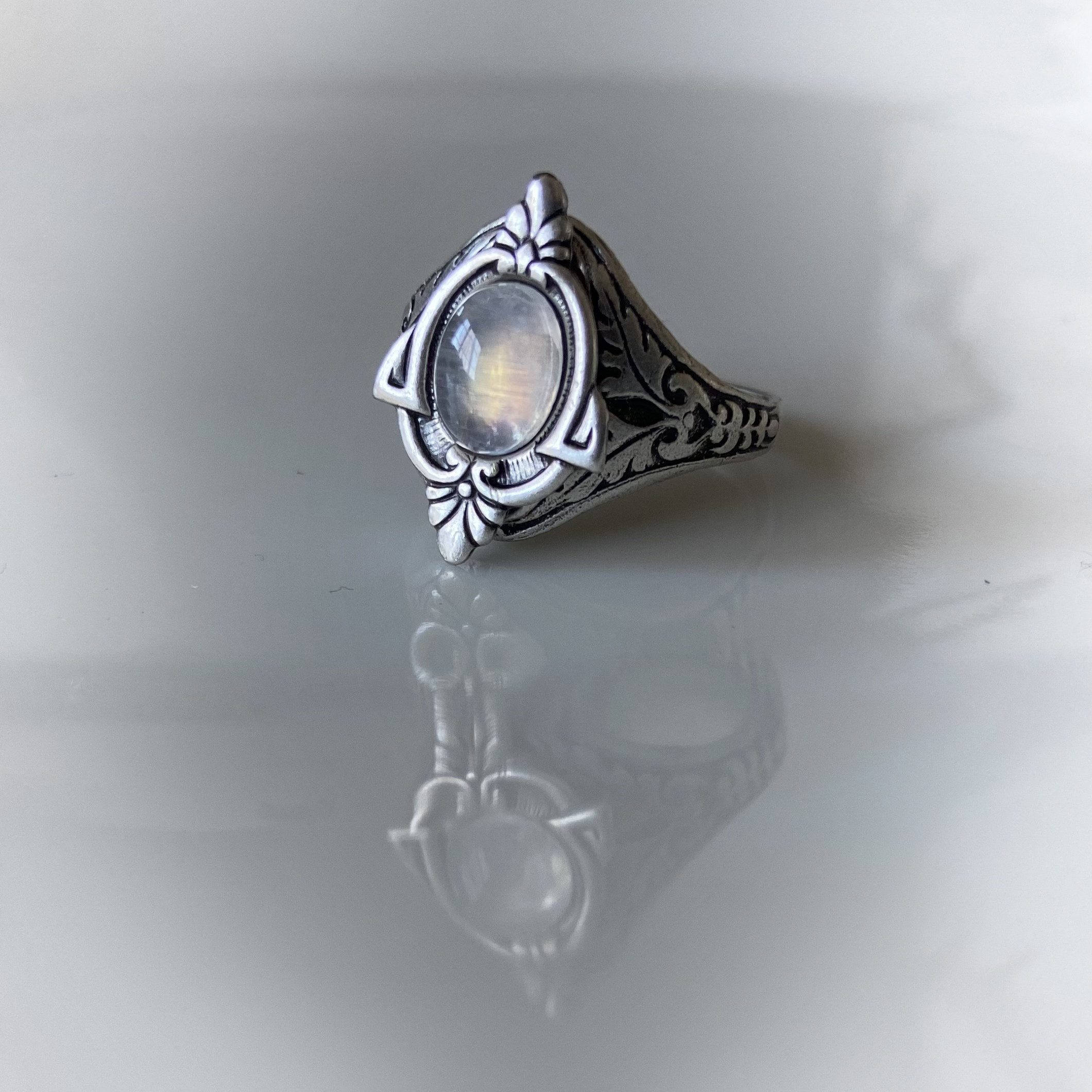 Aria Silver Moonstone Ring Rainbow Moonstone Ring Antique