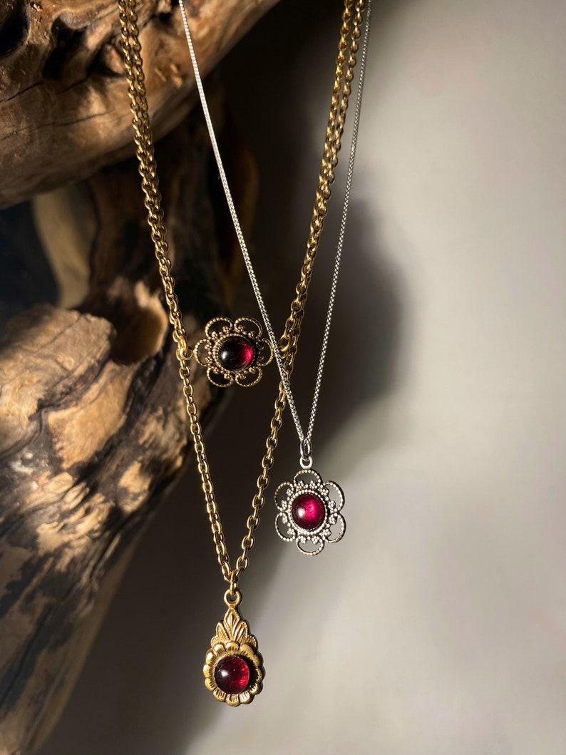 Arabella Antique Gold Garnet Necklace Gold Garnet Necklace Antique Garnet Pendant Necklace, 2nd Anniversary necklace, Valentine's Day image 6