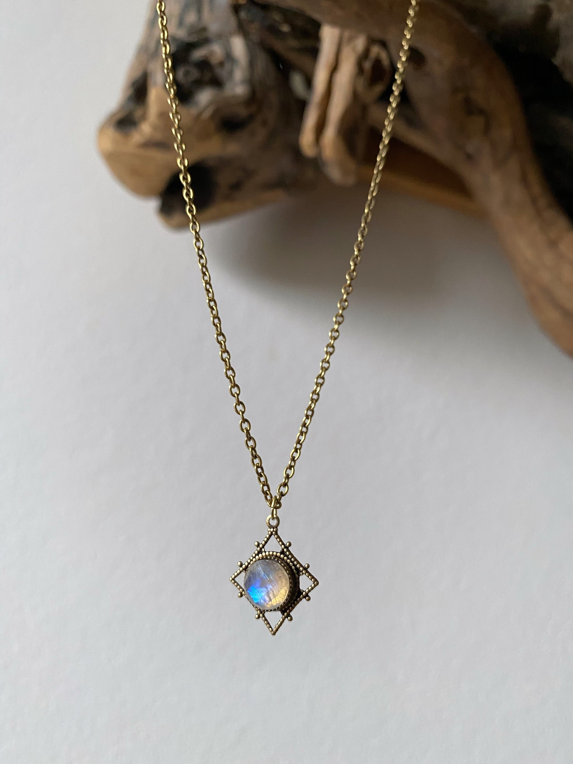 Ophelia - Rainbow Moonstone Necklace, July Birthstone Necklace