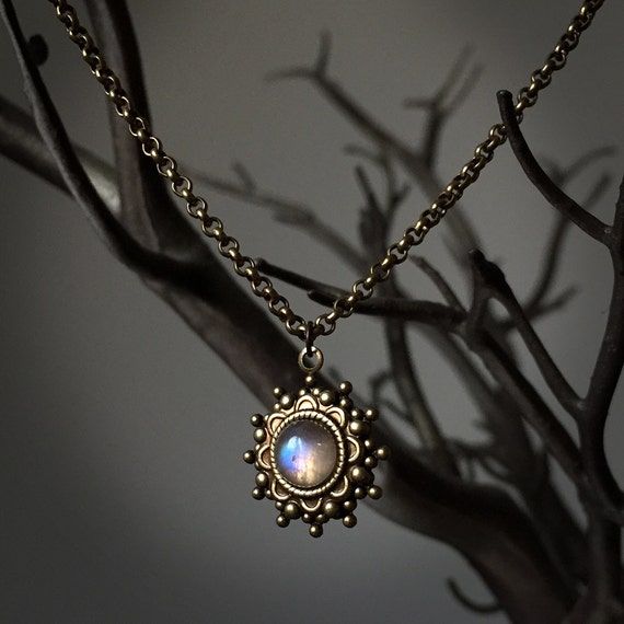 Ophelia Rainbow Moonstone Antique Gold Necklace – Only Artisan