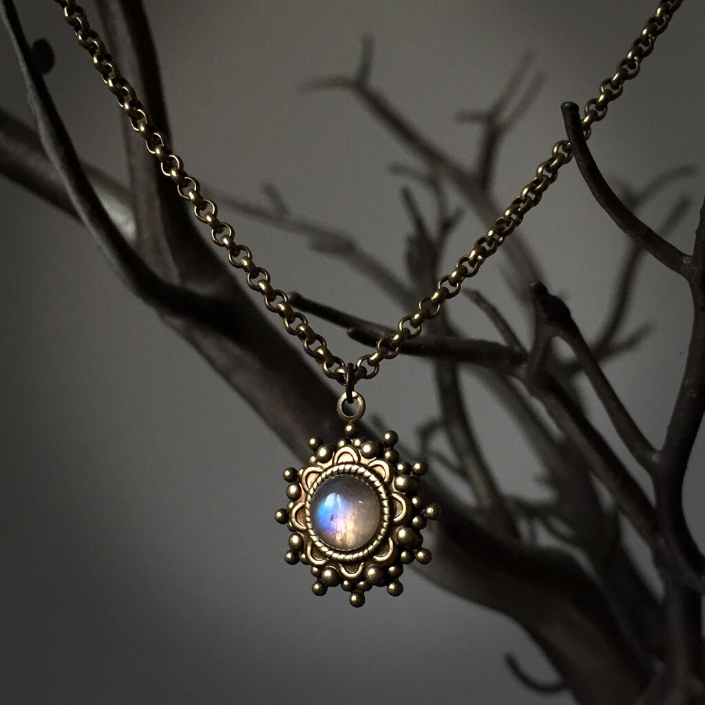 Kira Rainbow Moonstone Gold Necklace Antique Moonstone Etsy